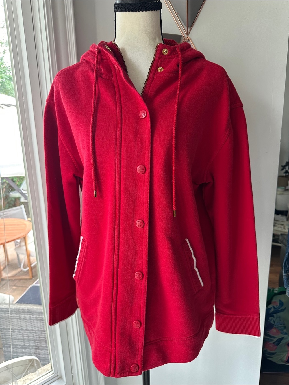 VINTAGE RALPH LAUREN JEANS CO. Red Hooded Bomber Cotton Jacket Women's Sz Small